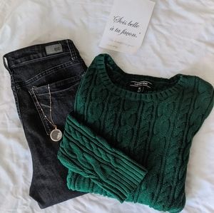 Lands End Green Cable Knit Sweater